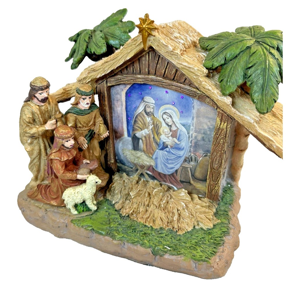 Collections Etc Color-Changing Lights Christmas Nativity Tabletop Resin EUC